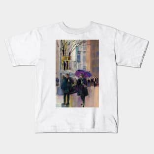 Rainy Day Woman in New York City.. Original Watercolor Print Kids T-Shirt